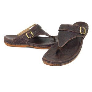 L.L.Bean Brown Leather  Buckle Strap Thong Sandal